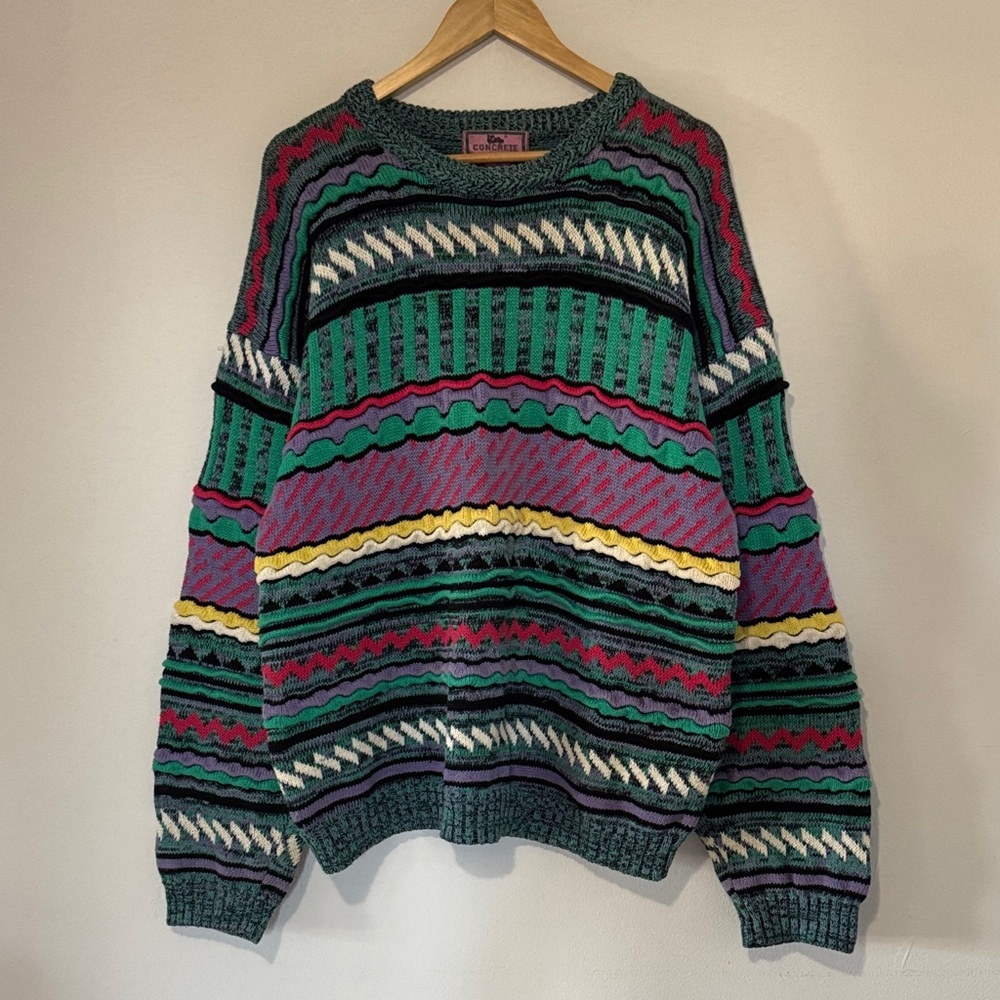 Vintage Concrete 3D Coogi Style Multicolour Sweater / Large / 90s